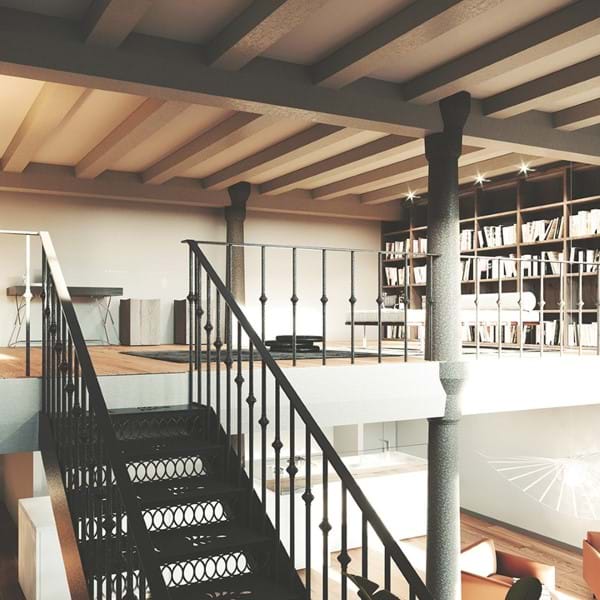 Architectural staircase to the mezzanine level Image