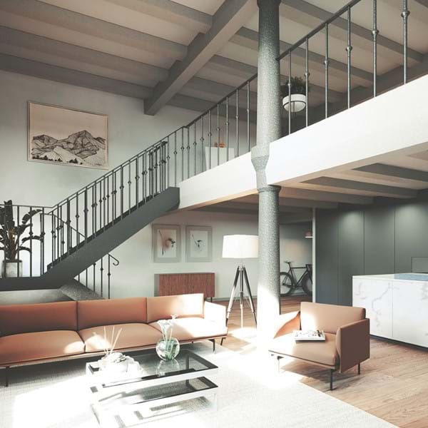 Generous open-plan duplex layouts evoke New York loft-style living Image
