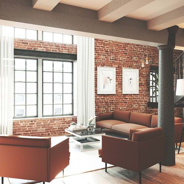 Industrial heritage features include original steel columns and exposed brick walls Image