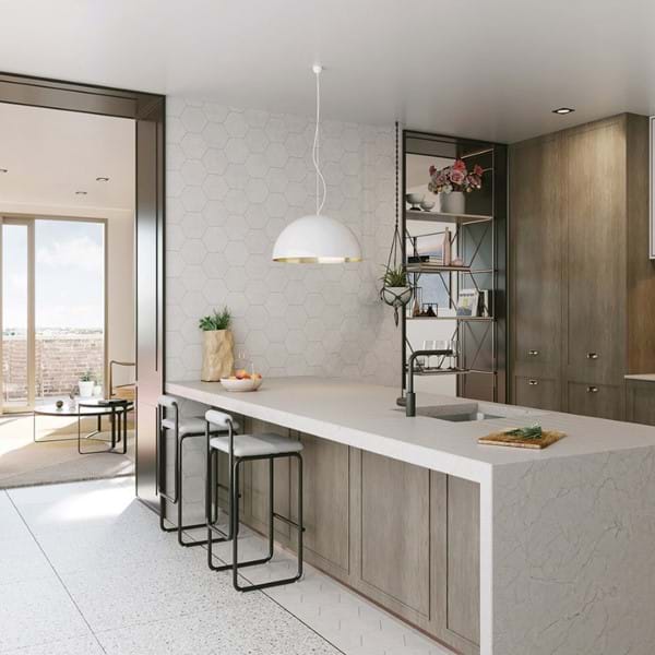 Penthouse apartment kitchen and living area Image